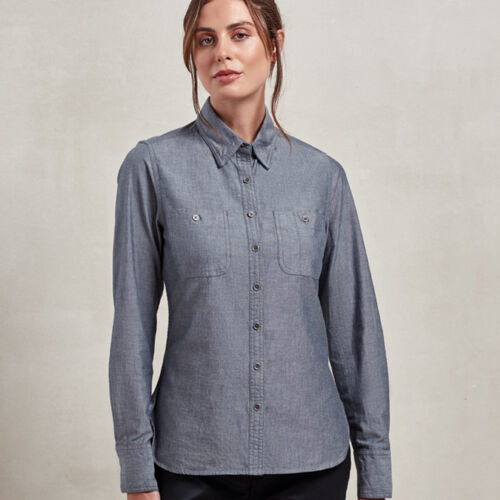 Premier Ladies Organic Fairtrade Long Sleeve Chambray Shirt Thumbnail