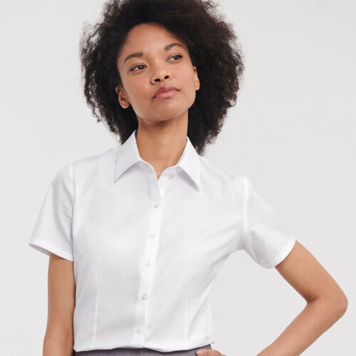 Russell Collection Women's short sleeve herringbone shirt J963F Women's short sleeve herringbone shirt Thumbnail